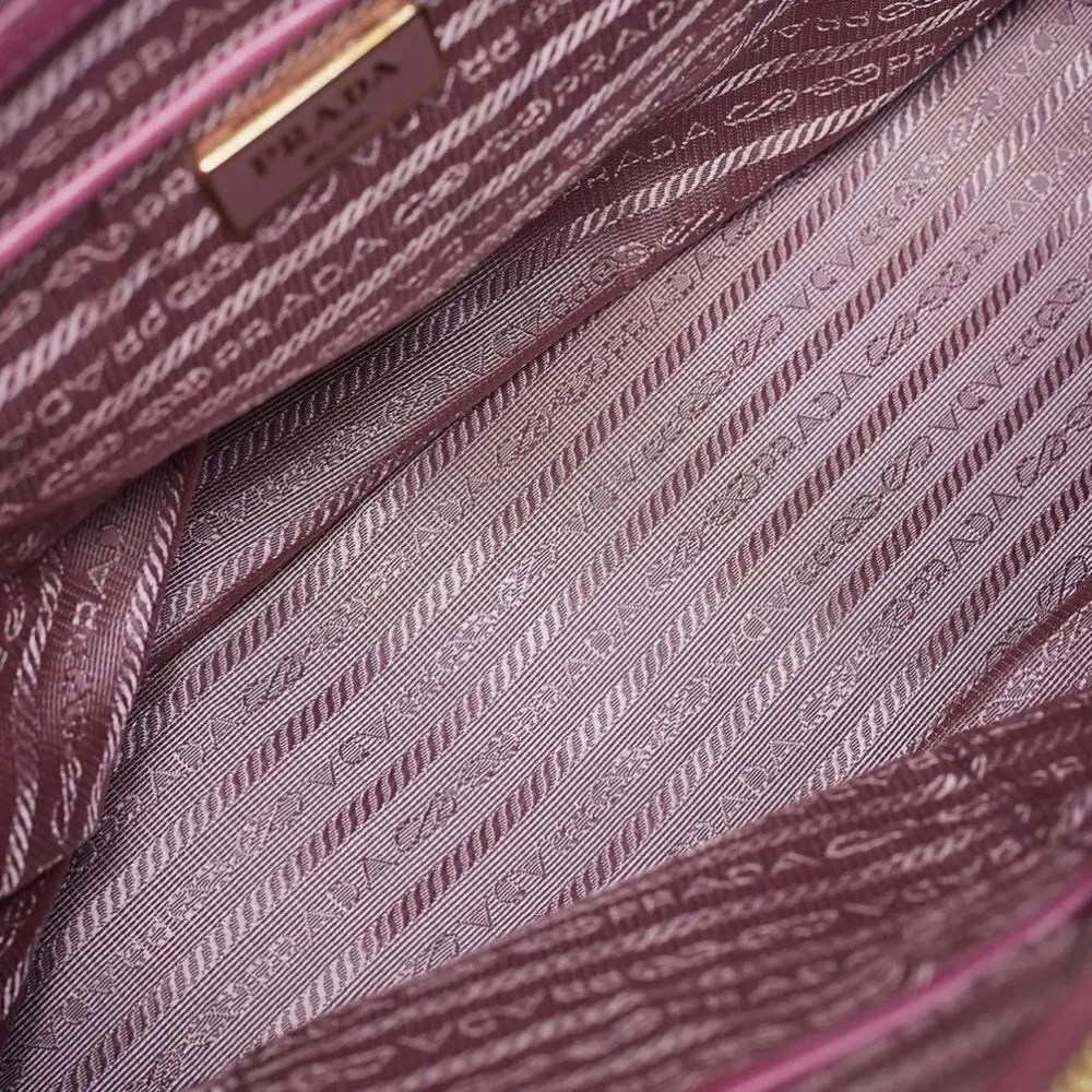 Prada Dark Pink Saffiano Leather Large Double Zip Tote
